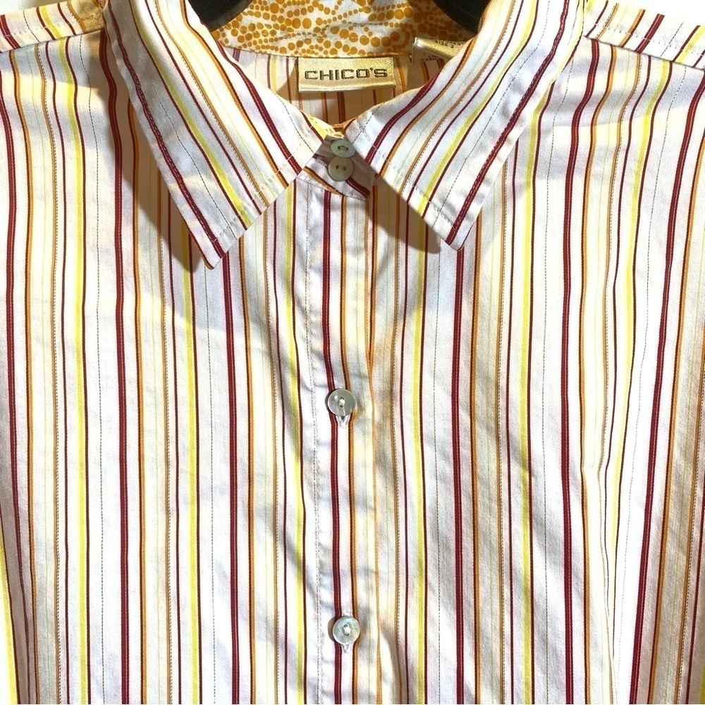 Chico's women's size 3 (L-16) button down 3/4 sleeve multi color striped shirt